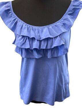 Bebe Cornflower Blue Silk Ruffle Off Shoulder Top (S)